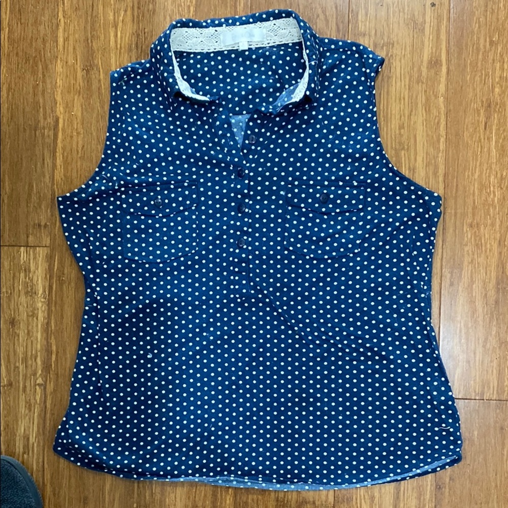 Eden & Olivia Blue Sleeveless Polo Blouse size L